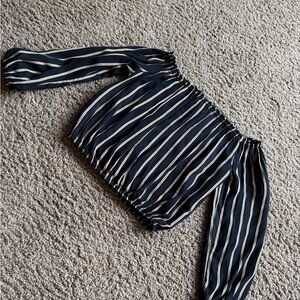 Brandy Melville Navy and Cream Striped Top